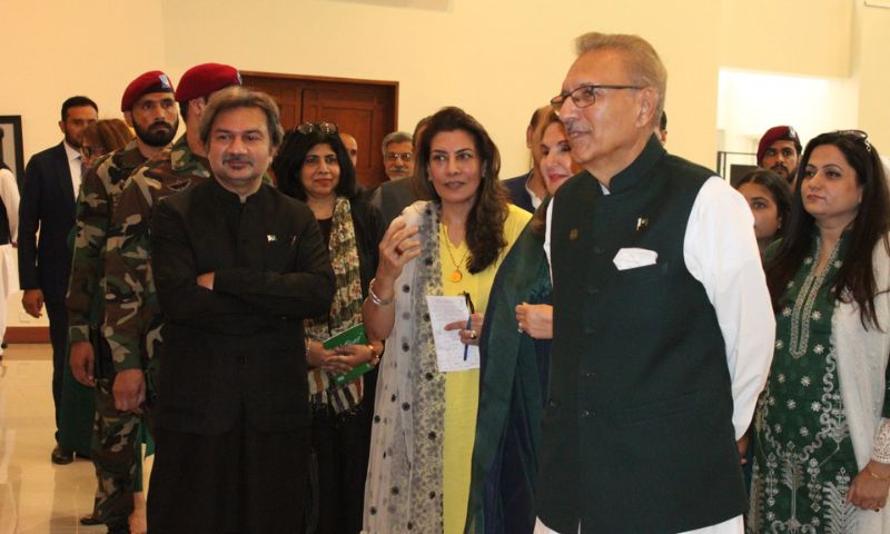 PNCA, Pakistan, Independence Day, Exhibition, President, Arif Alvi, Samina Arif Alvi, PNCA, National Art Gallery, Ali Azmat, Painting, Art,