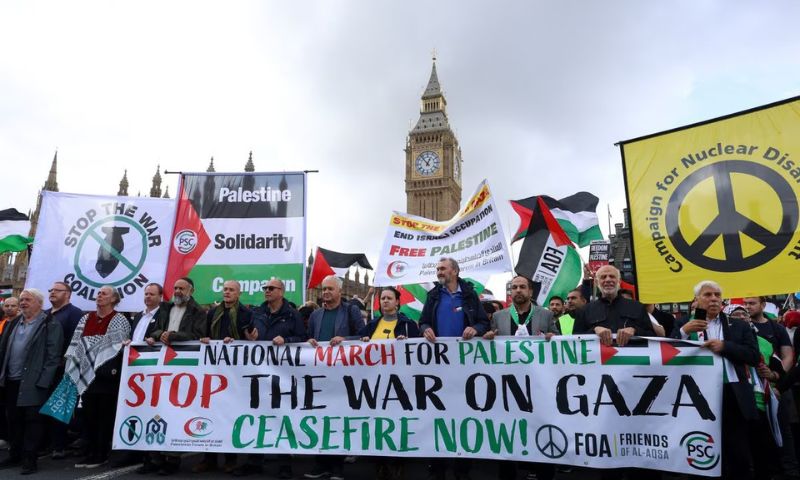 Palestinian, Rally, London, Ceasefire, Gaza, Gaza Strip, Israeli, United Kingdom, Government, Parliament, British, Prime Minister, Rishi Sunak
