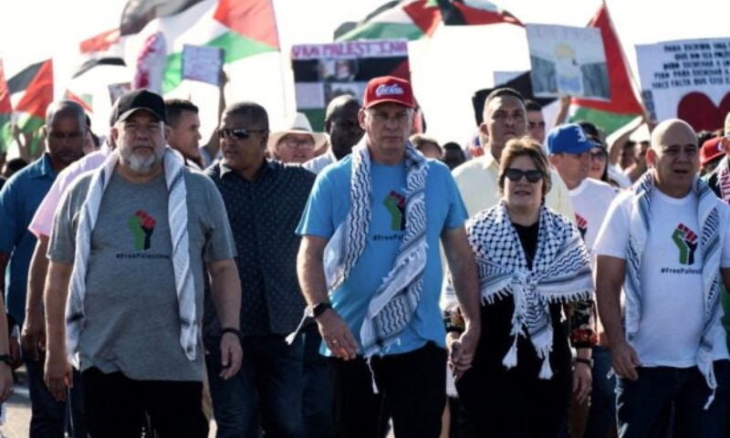 Gaza: Cuban President Marches in Support of Palestinians