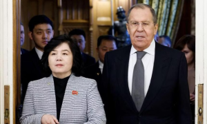 The foreign ministers of Russia and North Korea, Sergei Lavrov and Choe Son Hui,