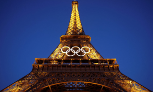 Olympic Rings Displayed on Eiffel Tower