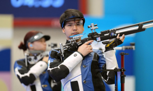 Kazakhstan, First Medal of Olympics, Bronze, 10m Mixed Team Shooting,