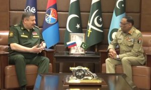 Col. General Sergey Yurvavich Istrakov, General Sahir Shamshad Mirza, Chairman of the Joint Chiefs of Staff Committee, Joint Staff Headquarters, Rawalpindi,