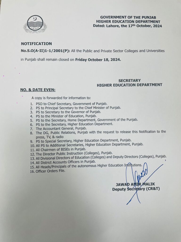 Punjab Notification